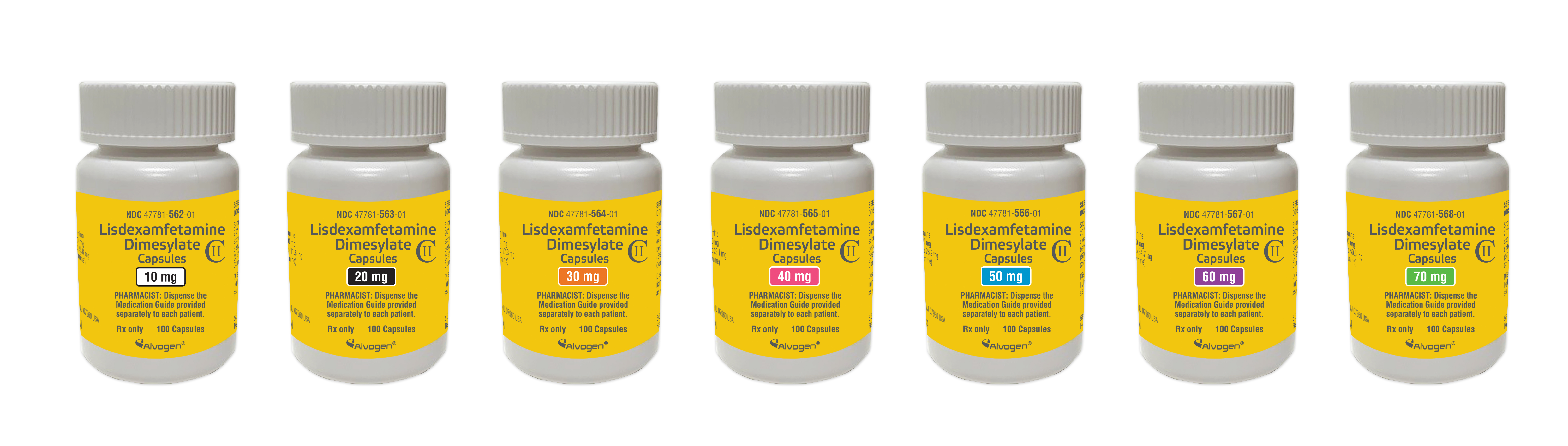 赤青ディメイジン Lisdexamfetamine Dimesylate Capsules, CII - Alvogen